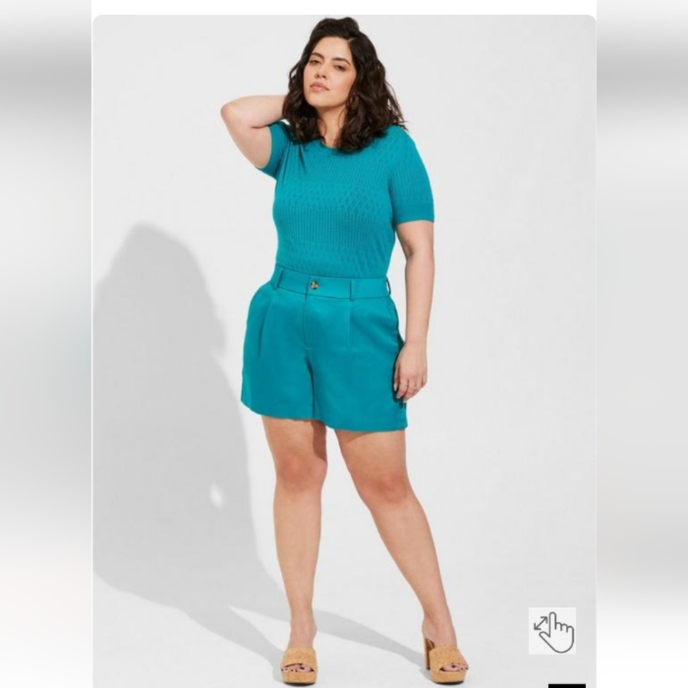 Torrid everyday Soft Pointelle Pullover Short Sleeve Sweater teal size 3X  New